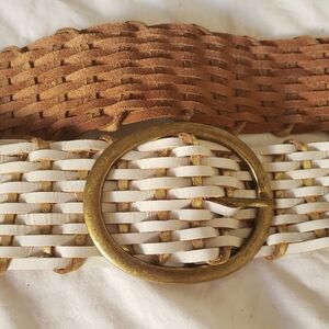 Handmade Made In India Woven White and Gold Belt with Gold Buckle